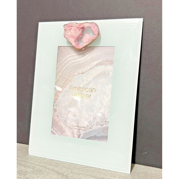 American Atelier Tabletop White Glass Picture Frame With Pink Agate Heart - Picture 4 of 6